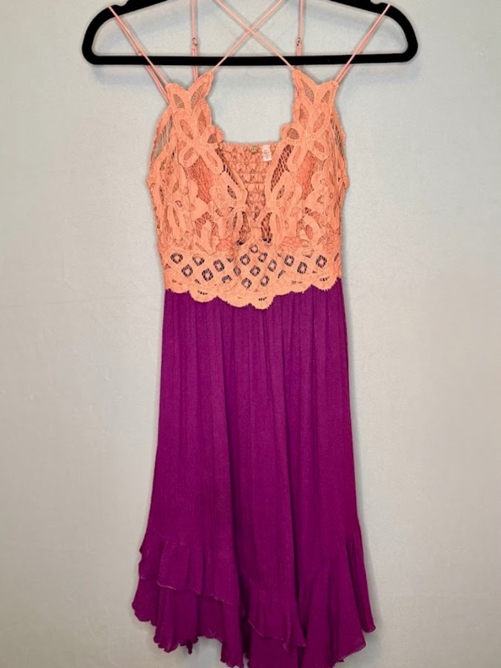Free People FP One Lace Boho Slip Dress Peach Purple Women’s Medium
